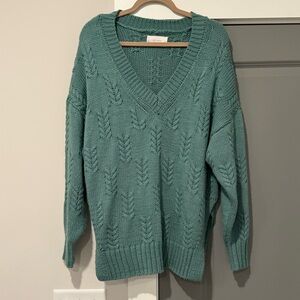 Oversized, Cozy Teal V-Neck Sweater